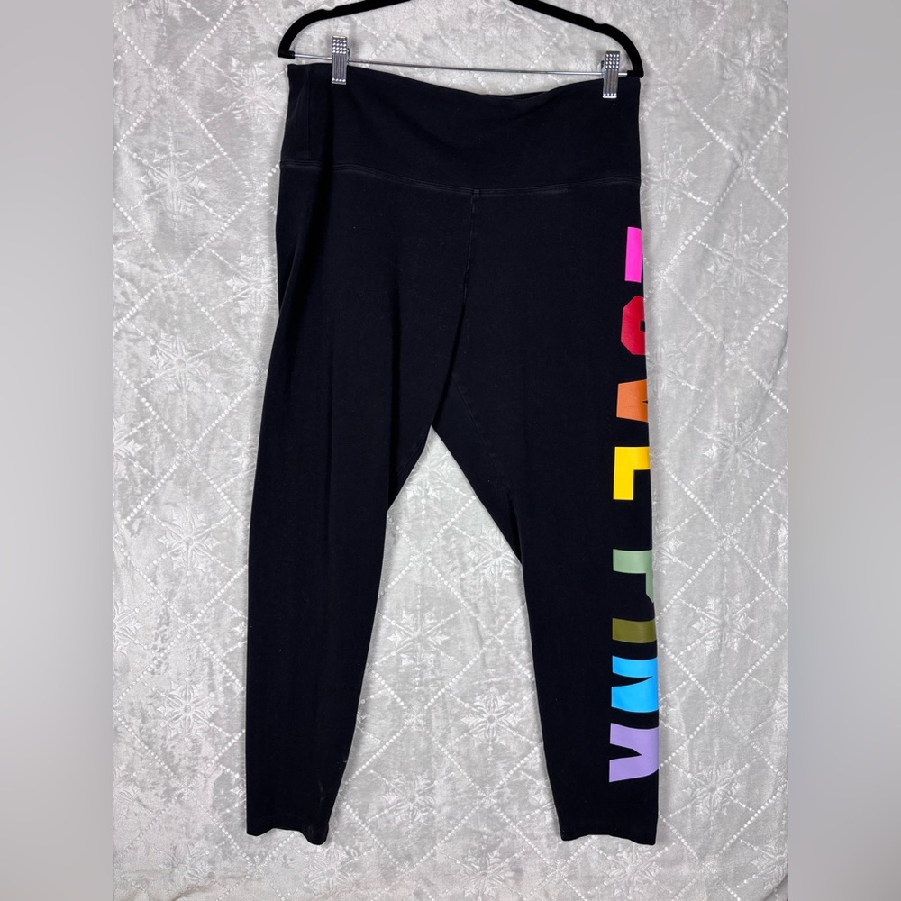 PINK Victoria’s Secret Rainbow LOVE PINK Black Leggings XXL High Rise - Picture 1 of 9